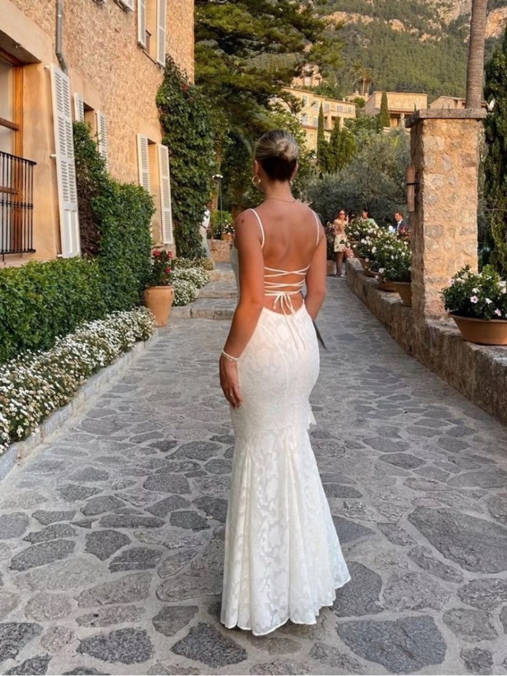 White Laceup Backless Maxi Dress